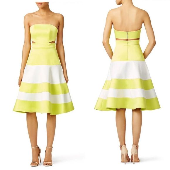 Alexis Dresses & Skirts - Alexis Simona Green White Strapless Satin Cutout Dress size XS